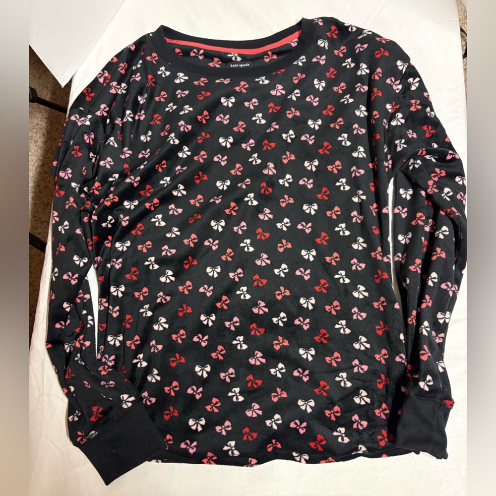 2 Piece kate spade Black Bow Print Long Sleeve Pajama Set NWOT